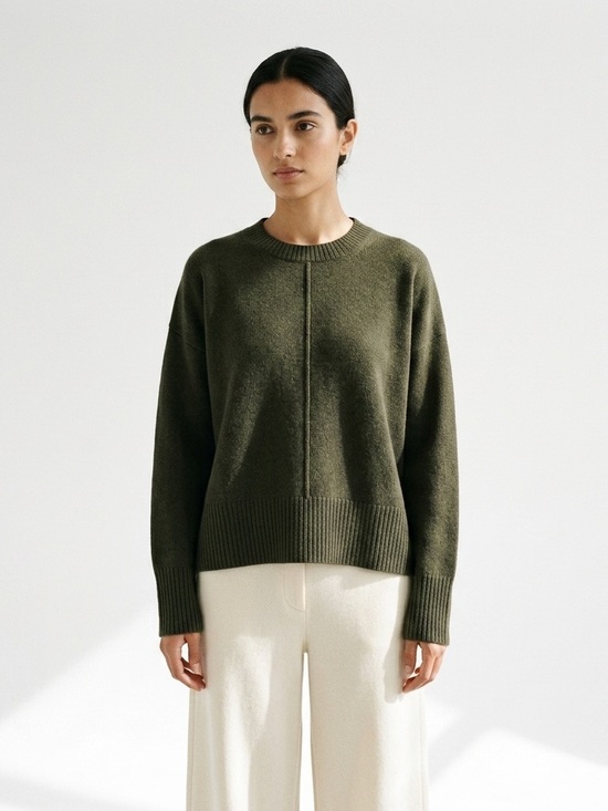 MJ Watson / MJW. Sweaters - MJ Watson Cashmere Wool Ribbed Trim Knit Sweater Made in Italy Olive Green L